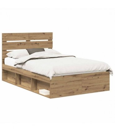 vidaXL Bed Frame Artisian Oak 120 x 190 cm Solid Pine Wood — Colour: Artisan oak — V0672008850