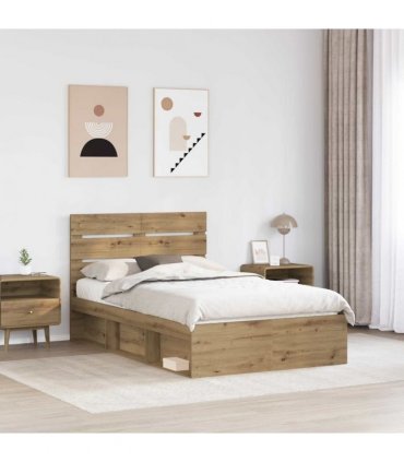 vidaXL Bed Frame Artisian Oak 120 x 190 cm Solid Pine Wood — Colour: Artisan oak — V0672008850