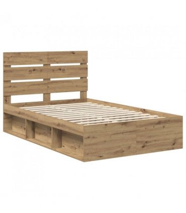 vidaXL Bed Frame Artisian Oak 120 x 190 cm Solid Pine Wood — Colour: Artisan oak — V0672008850