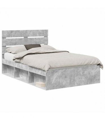 vidaXL Bed Frame with Headboard Concerte 120 x 200 cm Solid Pine Wood — Colour: Concrete grey — V0672008858