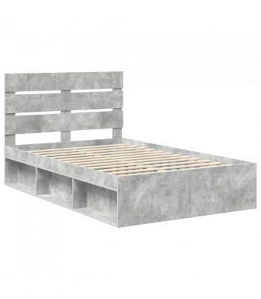 vidaXL Bed Frame with Headboard Concerte 120 x 200 cm Solid Pine Wood — Colour: Concrete grey — V0672008858