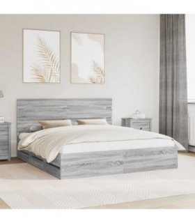 vidaXL Bed Frame with Drawer Grey Sonoma 180 x 200 cm Engineer Wood — V0672008904