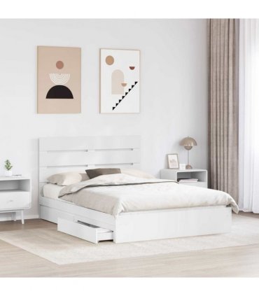 vidaXL Storage Bed with Headboard White 140 x 190 cm Engineered Wood — V0672008973