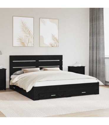 vidaXL Bed Frame with Drawer Black Oak 180 x 200 cm Engineered Wood — V0672008993