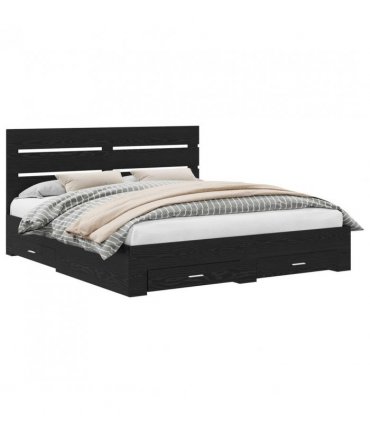 vidaXL Bed Frame with Drawer Black Oak 180 x 200 cm Engineered Wood — V0672008993