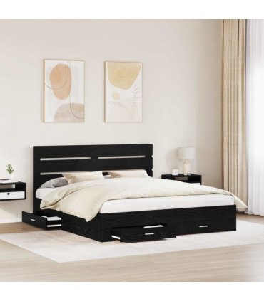 vidaXL Bed Frame with Drawer Black Oak 180 x 200 cm Engineered Wood — V0672008993