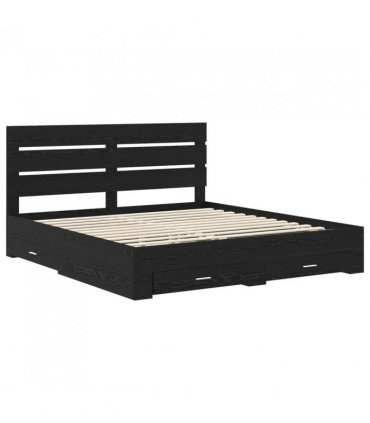 vidaXL Bed Frame with Drawer Black Oak 180 x 200 cm Engineered Wood — V0672008993