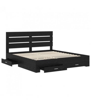 vidaXL Bed Frame with Drawer Black Oak 180 x 200 cm Engineered Wood — V0672008993