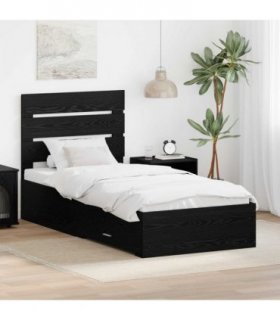 vidaXL Bed Frame with Drawer Black Oak 90 x 200 cm Engineered Wood — V0672008997