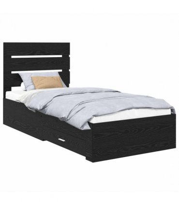 vidaXL Bed Frame with Drawer Black Oak 90 x 200 cm Engineered Wood — V0672008997