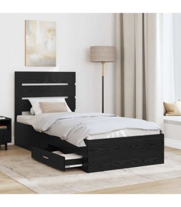 vidaXL Bed Frame with Drawer Black Oak 90 x 200 cm Engineered Wood — V0672008997