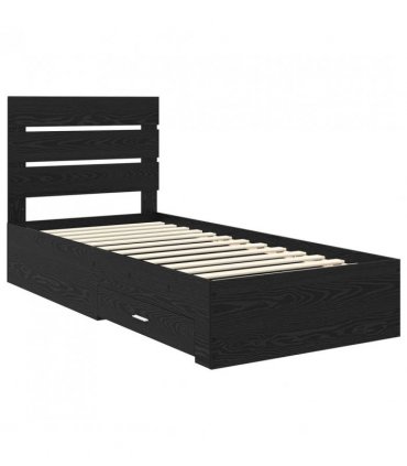 vidaXL Bed Frame with Drawer Black Oak 90 x 200 cm Engineered Wood — V0672008997