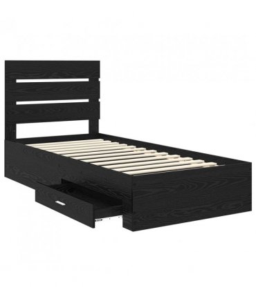 vidaXL Bed Frame with Drawer Black Oak 90 x 200 cm Engineered Wood — V0672008997