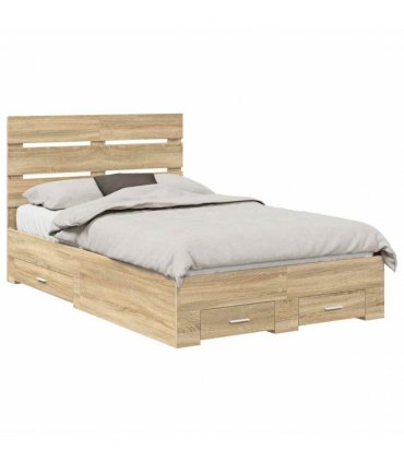 vidaXL Bed Frame with Drawer Sonoma Oak 135 x 190 cm Engineered Wood — V0672009028