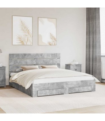 vidaXL Bed Frame Concrete Grey 200 x 200 cm Engineered Wood