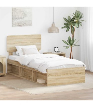 vidaXL Bed Frame with Headboard Sonoma 90 x 190 cm Solid Pine Wood — Colour: Sonoma oak — V0672009074
