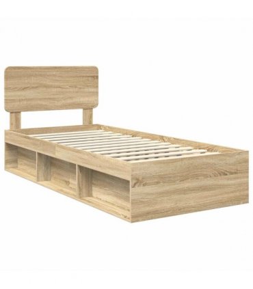 vidaXL Bed Frame with Headboard Sonoma 90 x 190 cm Solid Pine Wood — Colour: Sonoma oak — V0672009074