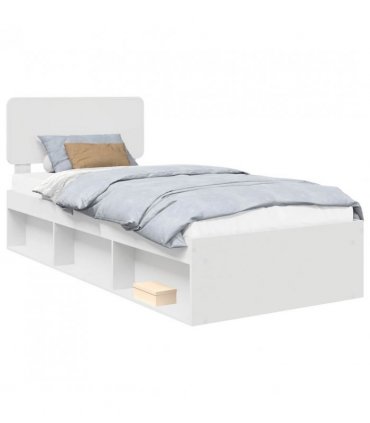 vidaXL Bed Frame with Headboard White 90 x 190 cm Solid Pine Wood — V0672009091