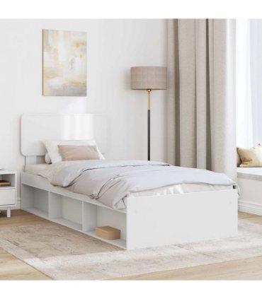 vidaXL Bed Frame with Headboard White 90 x 200 cm Solid Pine Wood — V0672009093