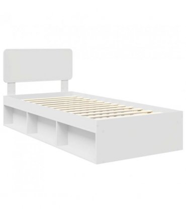 vidaXL Bed Frame with Headboard White 100 x 200 cm Solid Pine Wood — V0672009102