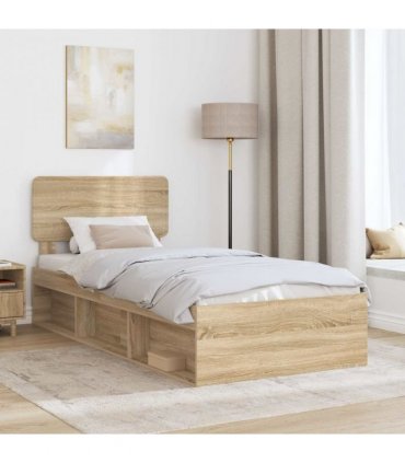 vidaXL Bed Frame with Headboard Sonoma 100 x 200 cm Solid Pine Wood — Colour: Sonoma oak — V0672009117