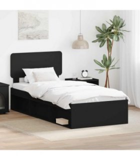 vidaXL Bed Frame with Headboard Black 100 x 200 cm Solid Pine Wood — V0672009138