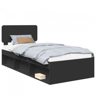 vidaXL Bed Frame with Headboard Black 100 x 200 cm Solid Pine Wood — V0672009138