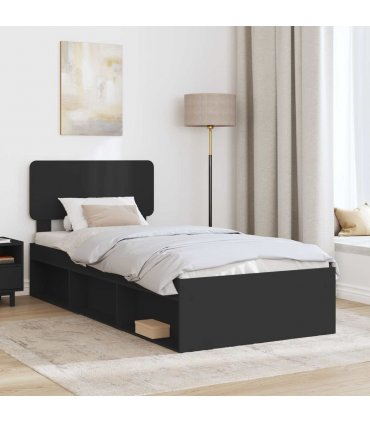 vidaXL Bed Frame with Headboard Black 100 x 200 cm Solid Pine Wood — V0672009138