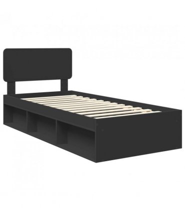 vidaXL Bed Frame with Headboard Black 100 x 200 cm Solid Pine Wood — V0672009138