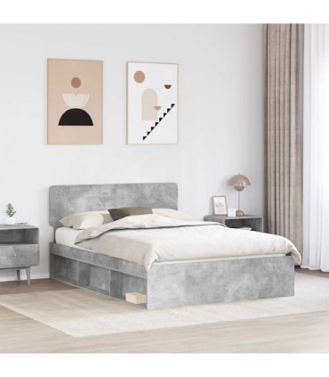 vidaXL Bed Frame with Headboard Concerte 160 x 200 cm Solid Pine Wood — Colour: Concrete grey — V0672009141