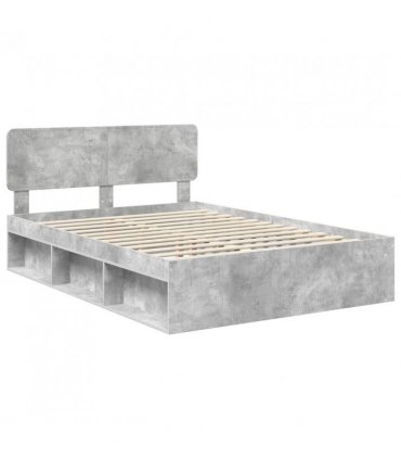 vidaXL Bed Frame with Headboard Concerte 160 x 200 cm Solid Pine Wood — Colour: Concrete grey — V0672009141