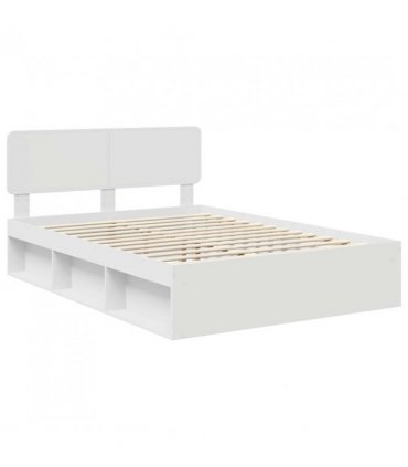 vidaXL Bed Frame with Headboard White 160 x 200 cm Solid Pine Wood — V0672009142