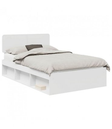 vidaXL Bed Frame with Headboard White 120 x 190 cm Solid Pine Wood — V0672009144