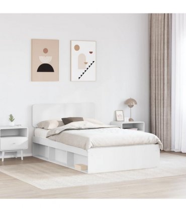 vidaXL Bed Frame with Headboard White 120 x 190 cm Solid Pine Wood — V0672009144