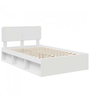 vidaXL Bed Frame with Headboard White 120 x 190 cm Solid Pine Wood — V0672009144