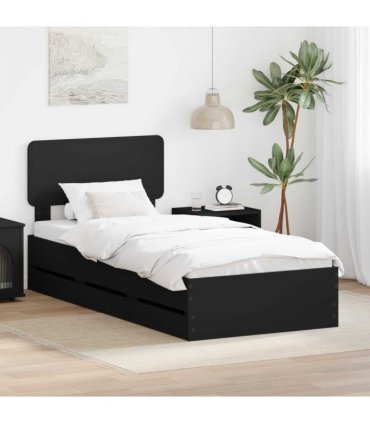 vidaXL Bed Frame with Drawer Black 100 x 200 cm Engineered Wood