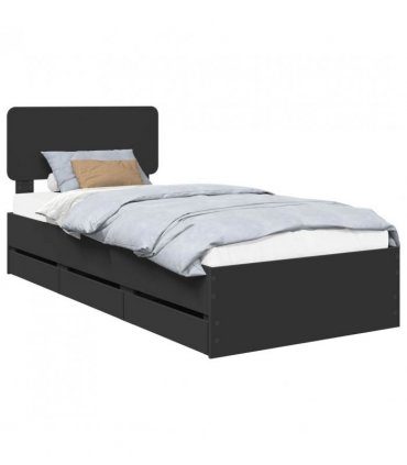 vidaXL Bed Frame with Drawer Black 100 x 200 cm Engineered Wood