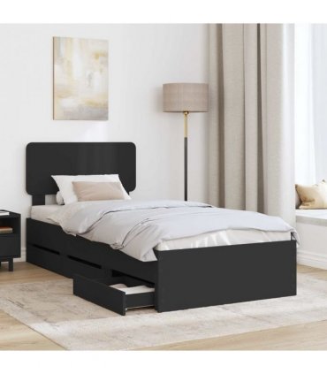 vidaXL Bed Frame with Drawer Black 100 x 200 cm Engineered Wood