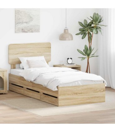 vidaXL Bed Frame with Drawer Sonoma Oak 75 x 190 cm Engineered Wood
