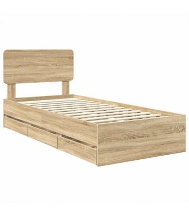 vidaXL Bed Frame with Drawer Sonoma Oak 75 x 190 cm Engineered Wood