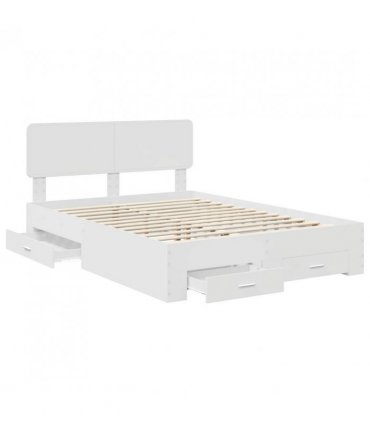 vidaXL Bed Frame with Headboard White 140 x 200 cm Engineered Wood — V0672009346