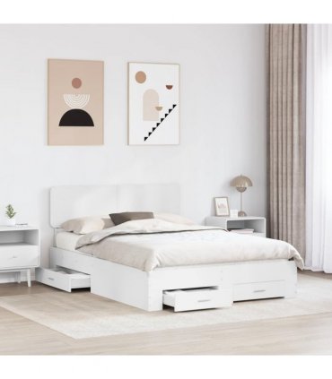 vidaXL Bed Frame with Headboard White 160 x 200 cm Engineered Wood — V0672009379