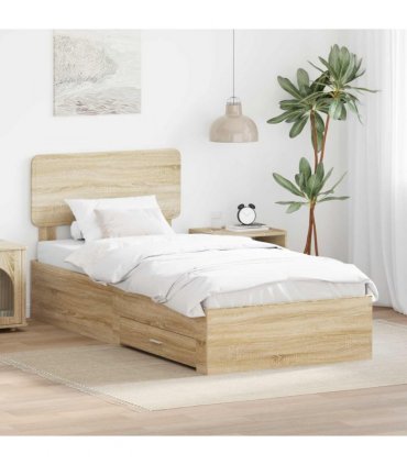 vidaXL Bed Frame with Headboard Sonoma Oak 75 x 190 cm Engineered Wood — V0672009385