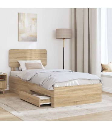 vidaXL Bed Frame with Headboard Sonoma Oak 75 x 190 cm Engineered Wood — V0672009385