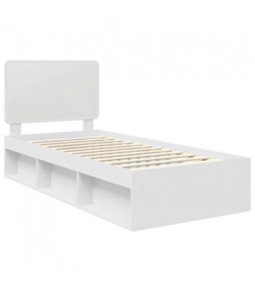 vidaXL Bed Frame with Headboard White 75 x 190 cm Solid Pine Wood — V0672009396