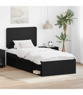 vidaXL Bed Frame with Headboard Black 90 x 200 cm Solid Pine Wood — V0672009406