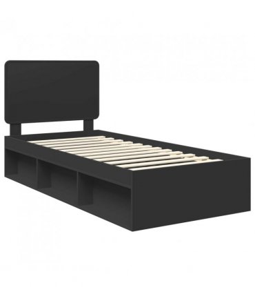 vidaXL Bed Frame with Headboard Black 90 x 200 cm Solid Pine Wood — V0672009406