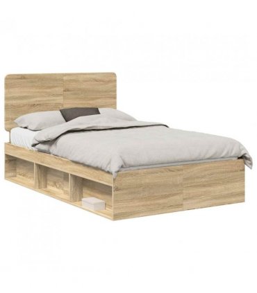vidaXL Bed Frame with Headboard Sonoma 120 x 190 cm Solid Pine Wood — Colour: Sonoma oak — V0672009409