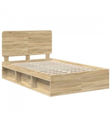 vidaXL Bed Frame with Headboard Sonoma 120 x 190 cm Solid Pine Wood — Colour: Sonoma oak — V0672009409