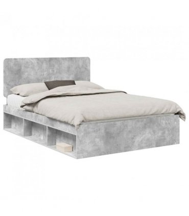 vidaXL Bed Frame with Headboard Concerte 140 x 200 cm Solid Pine Wood — Colour: Concrete grey — V0672009413